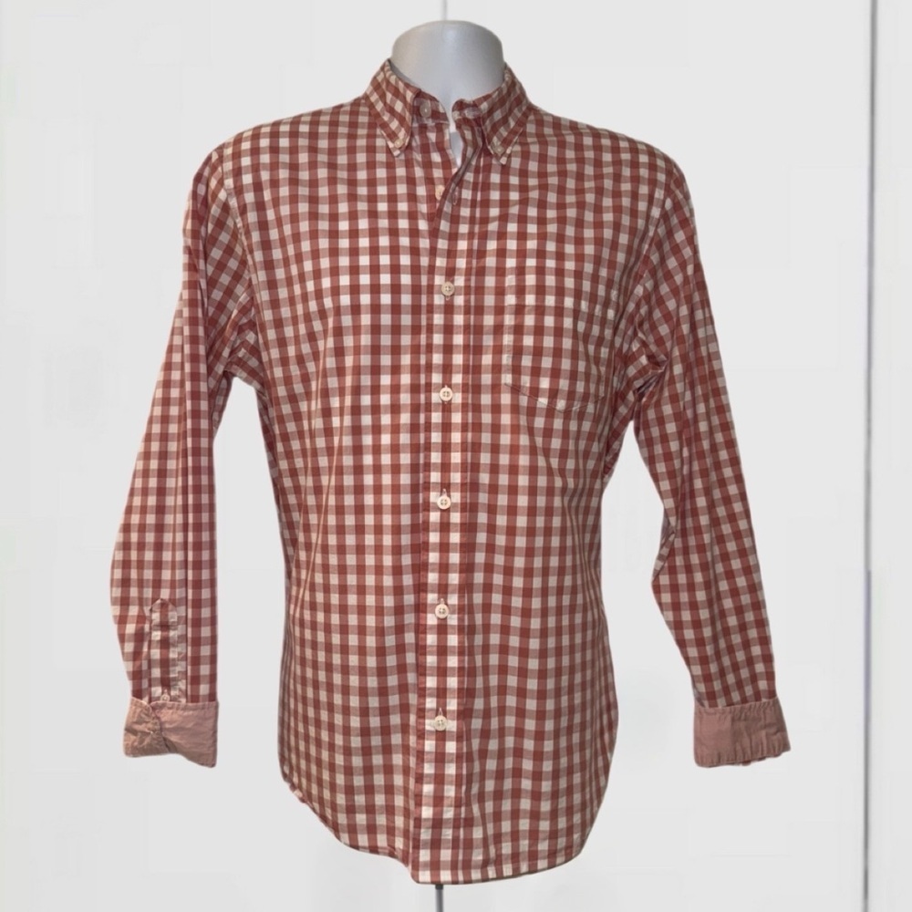 Tailor Vintage Performance Button-Down Shirt Men’s M Rust Gingham Check Stretch